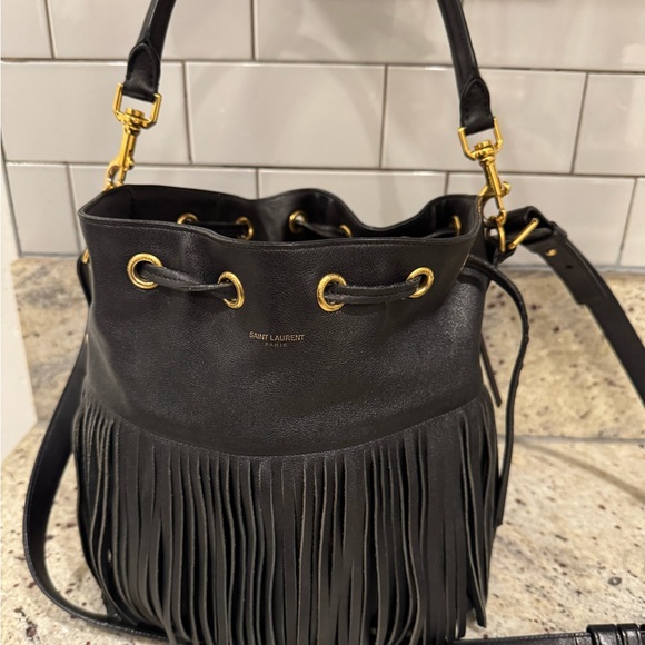Saint Laurent Black Fringe Bucket Bag - Picture 1 of 11